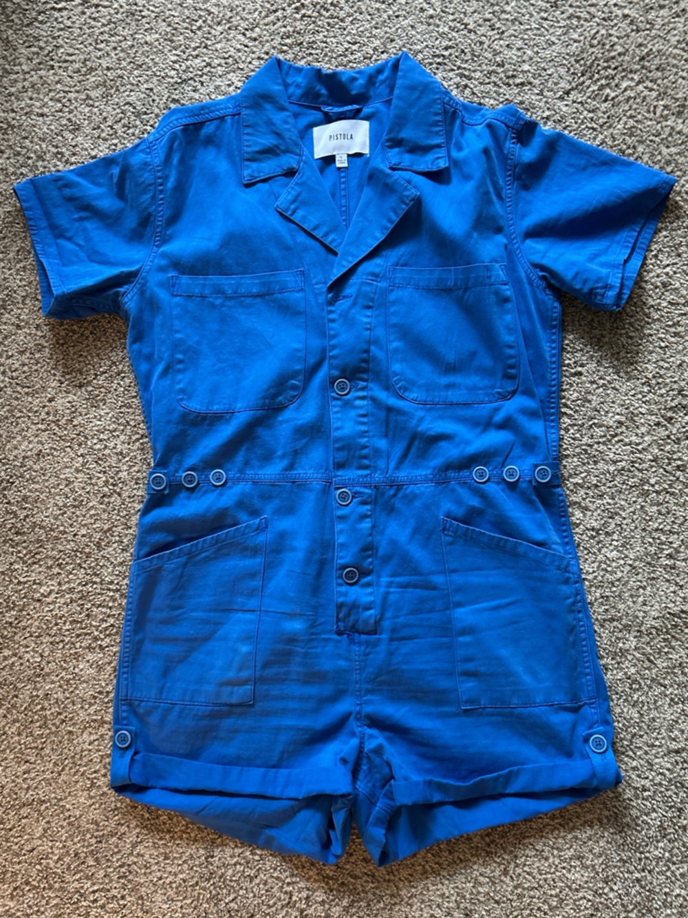 pistola cobalt blue button-front shirt romper